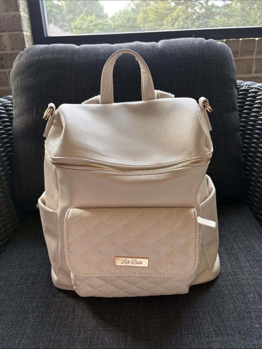 Luli Bebe Women's Quilted Front Pocket Backpack Diaper Bag - Cream Off White